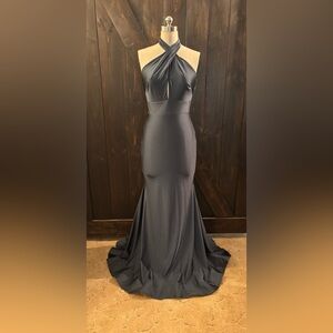 Cynthia & Sahar Elegant Hunter Green Halter Gown